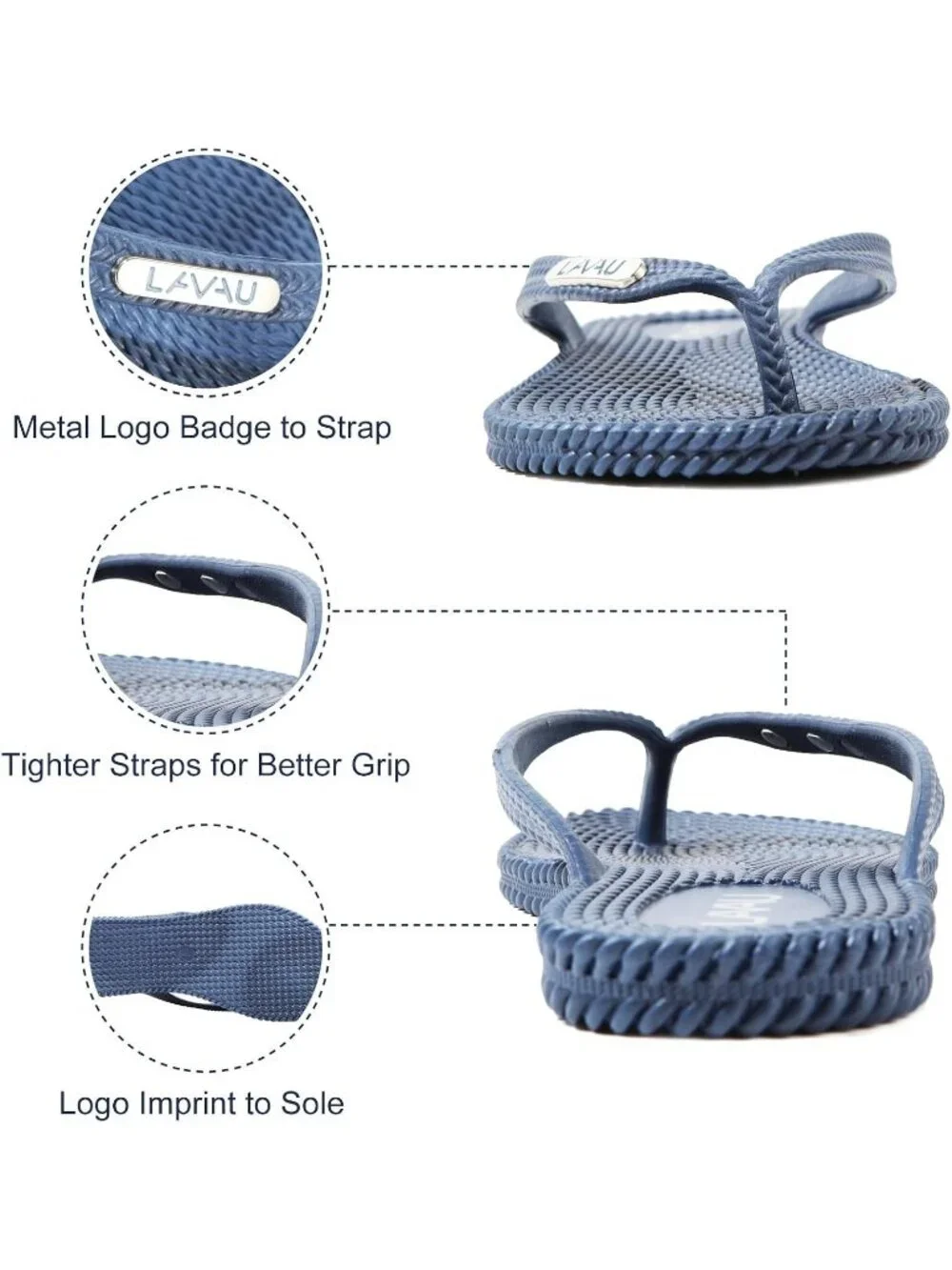 Women's Navy Waterproof Non Slip Flat Thong Sandals For Shower Beach and Pool